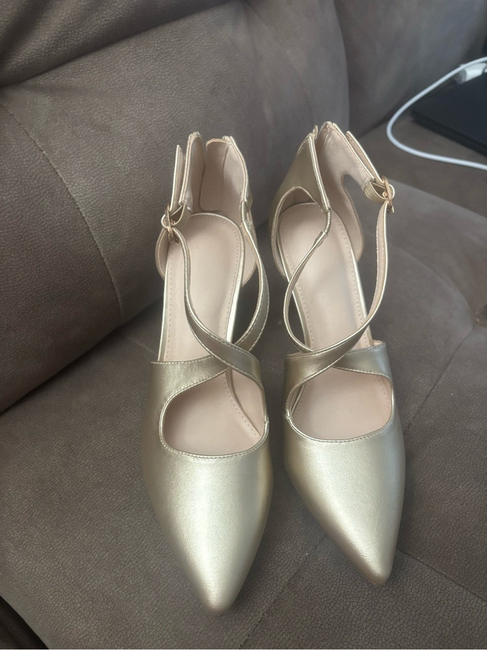 Unk Metallic Gold Pointed-Toe Ankle Strap Heels